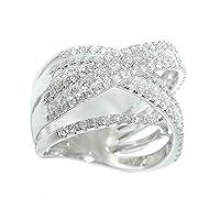SwaraEcom White Gold Plated Round 2 ct Cubic Zirconia 4-Row Criss Cross Engagement Ring