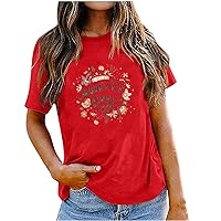 Happy Mother's Day Shirts Womens Fashion Floral Print Crewneck Tee Tops Summer Casual Loose Fit Short Sleeve Cute Blouses
