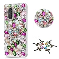 STENES Sparkle Case Compatible with Samsung Galaxy S22 Ultra Case - Stylish - 3D Handmade Bling Pretty Heart Crystal Stone Rhinestone Crystal Diamond Design Cover Case - Colorful