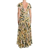 Dolce & Gabbana Yellow Silk Floral Print Pleated Max Dress