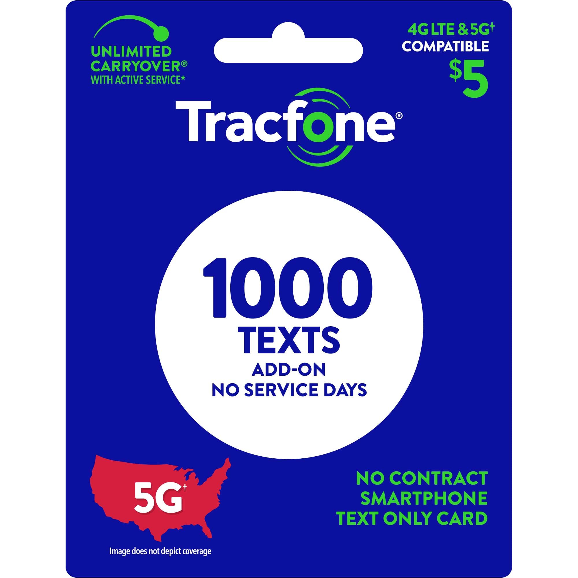Tracfone $5 Text Add-On Card 1000 TXT(Physical Delivery)