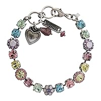 Sweet Summer Silvertone Petite Floral Flowers Mosaic Crystal Tennis Bracelet, 7