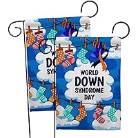 World Down Syndrome Day Garden Flag - 2pcs Pack Support Awareness Inspirational Survivor Ribbon Prevention Cancer Autism Breast BLM - Wall Art Outdoor Banner Small Yard Gift Home Decor Made in USA