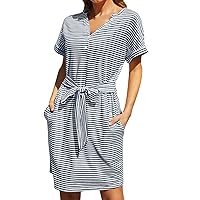 SNKSDGM Womens Sexy Boho Floral Print Summer Casual Sleeveless Dress Low-Cut Belted Vacation Loose A-Line Dresses