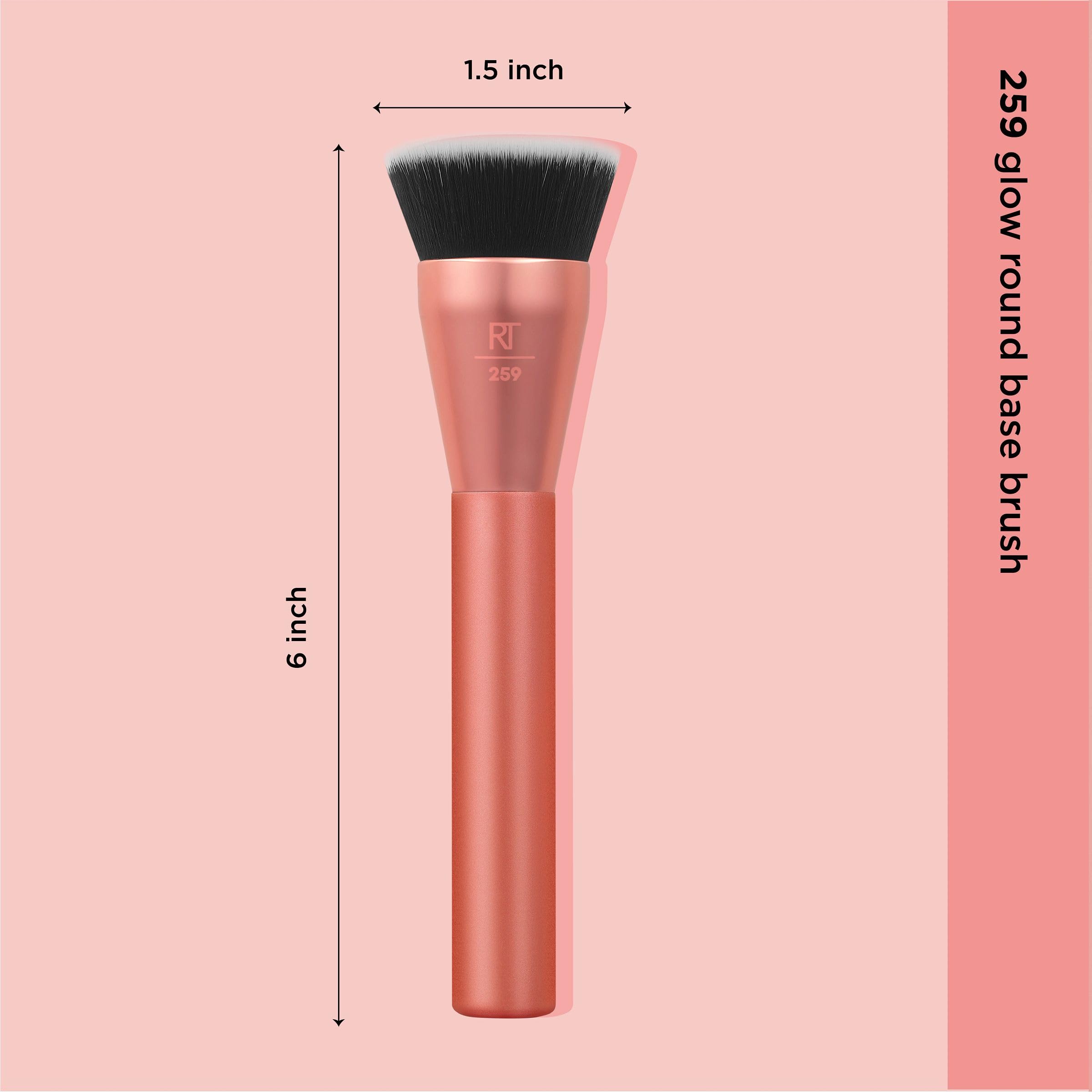 Real Techniques Glow Round Base Makeup Brush, For Liquid & Cream Makeup, Flat Top Foundation Brush For Buffing & Blending, Dense Synthetic Bristles, Vegan & Cruelty Free, 1 Count