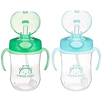 Amazon Brand - Mama Bear Silicone Weighted Straw Sippy Cup, 9 Ounces, Pack of 2, Blue/Green