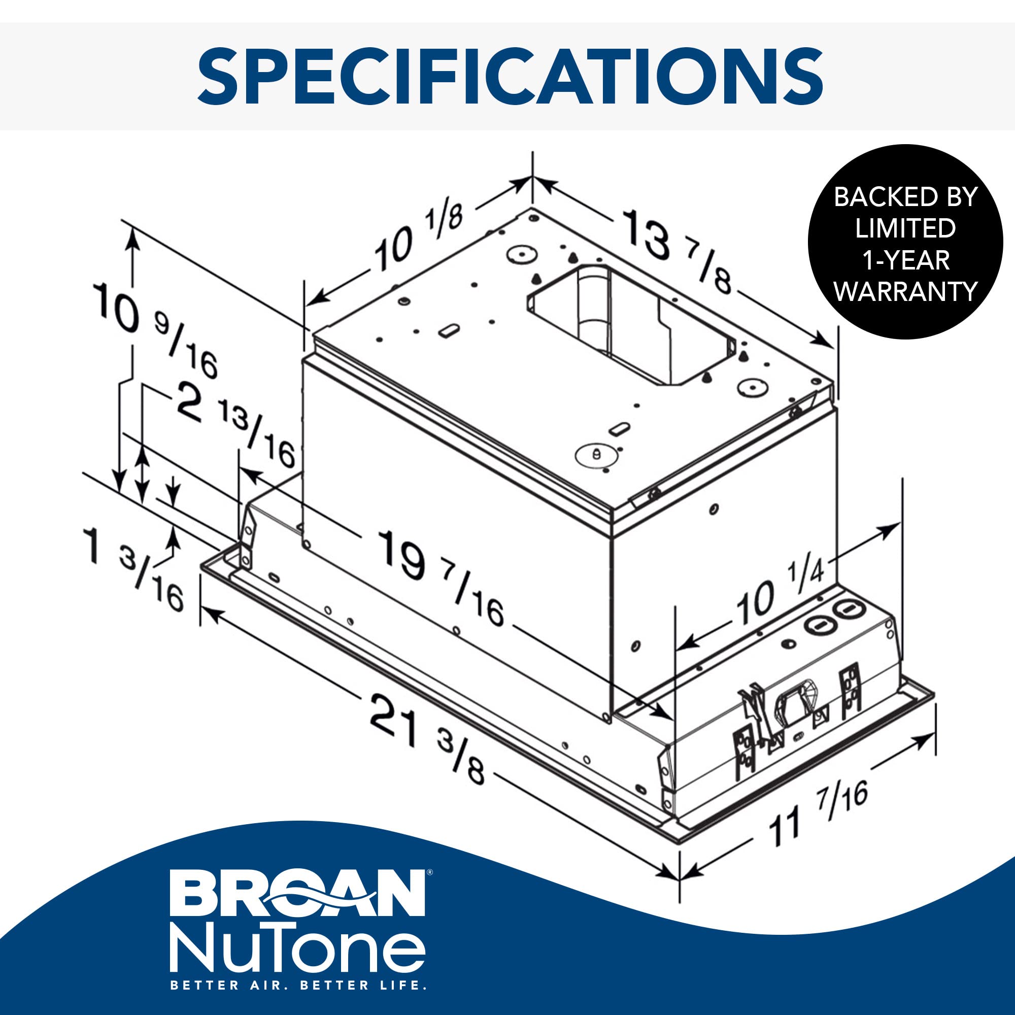 Broan- NuTone PM400SS Custom Cabinet Built-in 3-Speed Power Pack Insert with LED Lighting and 450 Max Blower CFM, 21-Inch, Stainless Steel