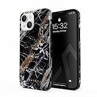 Phone Case Compatible with iPhone 13 - Hybrid 2-Layer Hard Shell + Silicone Protective Case - Black and Gold Onyx Marble Golden Stone - Scratch-Resistant Shockproof Cover