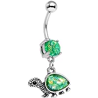 Body Candy Steel Iridescent Green Accent Traipsing Turtle Dangle Belly Ring