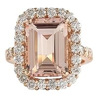 8.33 Carat Natural Pink Morganite and Diamond (F-G Color, VS1-VS2 Clarity) 14K Rose Gold Luxury Cocktail Ring for Women Exclusively Handcrafted in USA