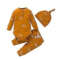 Kids Clothing Boy Cartoon Sunset Print 3PCS Set Warm Outfit with Hat Baby Long Sleeve Crewneck (Orange, 3-6 Months)