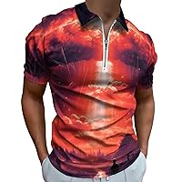 Atom Bomb Mushroom Cloud Mens Polo Shirts Quick Dry Short Sleeve Zippered Workout T Shirt Tee Top