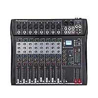 DT8 Professional Mixer Sound Board Console 8 Channel Desk System Interface Digital USB Computer MP3 Input 48V Phantom Power Stereo DJ Studio FX Steel Chassis,Black