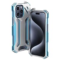 LOFIRY-Full Metal Case for iPhone 15/15 Plus/15 Pro/15 Pro Max, 2-in-1 Design Mecha Style Double Color Oxidation Aluminum Alloy Bumper Metal Shockproof Dropproof Case, (15plus,Blue)