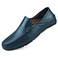 Mens Slip on Loafers Leather Casual Breathable Punching Driving Shoes Fashion Slipper