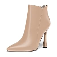 Womens Dress Matte Solid Pointed Toe Zip Wedding Spool High Heel Ankle High Boots 4 Inch