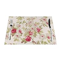 PlacematsVintage Floral Flowers Printed Dining Table Placemats Washable Dining Table Mats Heat-Resistant Easy to Clean Non-Slip Indoor Or Outdoor Use