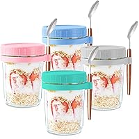 Overnight Oats Containers with lids and Spoons: 16 oz Mason Jars for Overnight Oats - 4 Pack Glass Meal Prep Container for Oatmeal - Food Storage Containers/Canning Jars/Food Jars