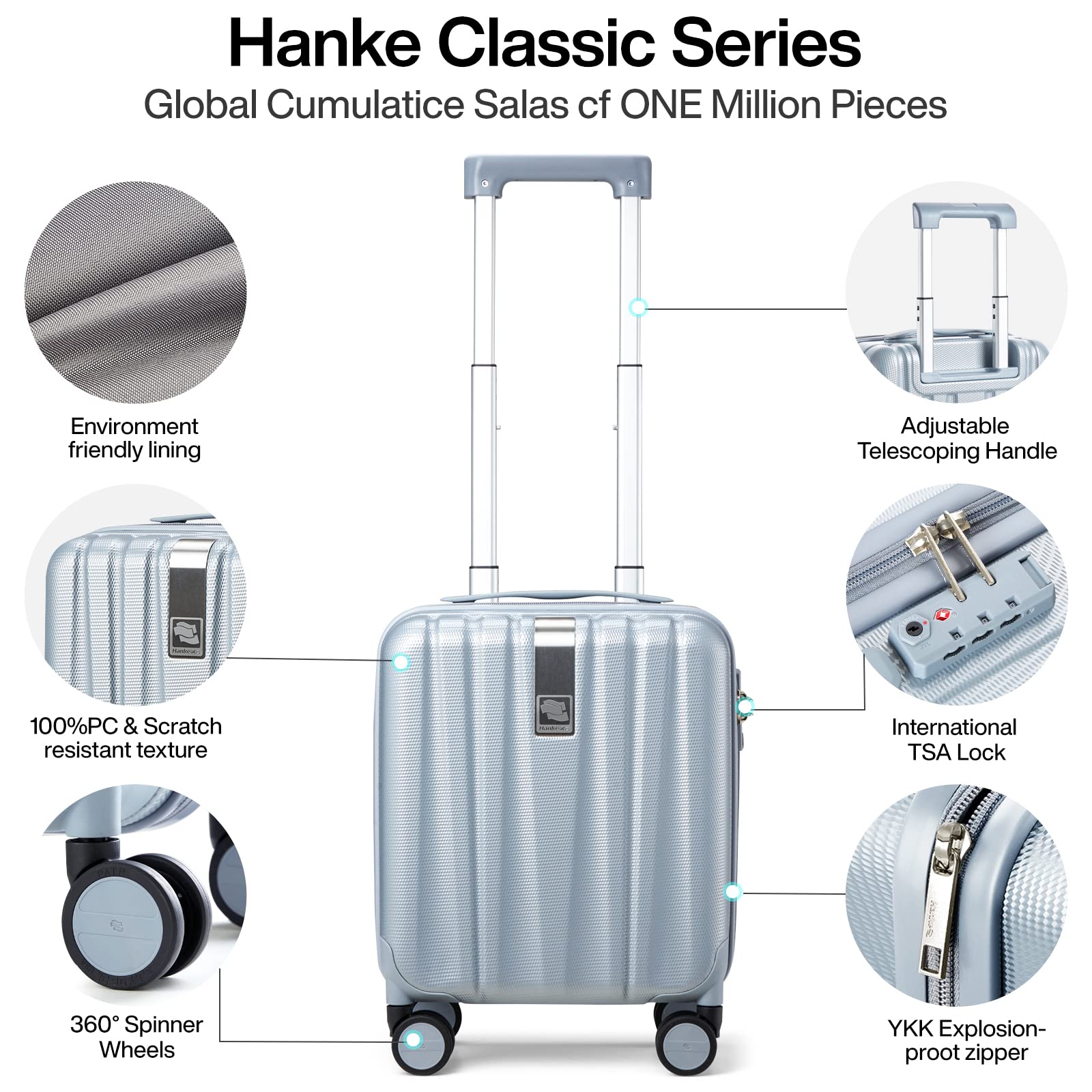 Hanke 14 Inch Underseat Carry On luggage with Wheels, Lightweight Mini  Suitcase for Weekender, PC Hardside Small Carry On Bag with TSA Lock,Travel