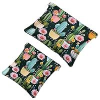 Small Pocket Cosmetic Bag, Squeeze Top Travel Makeup Bag for Purse, No Zipper Self-Closing Mini Makeup Pouch for Women Girls, Blooming Cactus Flower