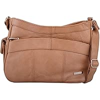 Women's Leather Handbag/Shoulder Bag 3743 with Side Mobile Pocket (Tan)