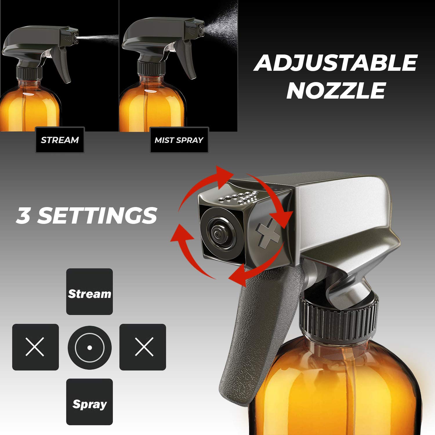 Nylea 3 Pack Glass Spray Bottles (16 OZ) - Durable and Refillable - Amber Spray Bottles for Cleaning Solutions - Essential Oil Spray Bottle with Sturdy Sprayer and Resistant Nozzle
