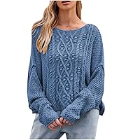 Women's Cable Knit Sweater 2024 Trendy Fall Winter Jumper Casual Soft Knitted Pullover Tops Drop Shoulder Sweaters