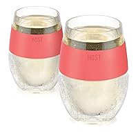 Host Wine Freeze Cup Set of 2 - Plastic Double Wall Insulated Wine Cooling Freezable Drink Vacuum Cup with Freezing Gel, Wine Glasses for Red and White Wine, 8.5 oz Coral - Gift Essentials