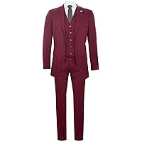 Mens 3 Piece Tweed Suit Wool Burgundy Black 1920s Peaky Blinders Retro Classic