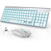 J JOYACCESS Wireless Keyboard and Mouse Combo with 7 Backlit Options,Quiet Light Up Keys,Type-C Rechargeable,Sleep Mode-2.4G Slient Portable Cordless Combo for Laptop/PC/Computer/Mac(White+Sliver)