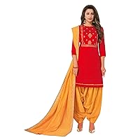 ladyline Cotton Zari Embroidered Salwar Kameez with Silk Embroidery Dupatta