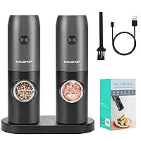 2 Pieces Electric Salt and Pepper Grinder Set, USB Rechargeable Automatic Pepper Mill Grinder and Salt Grinder, Adjustable Coarseness, Battery Operated Salt and Pepper Mills with Storage Base