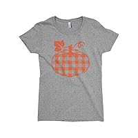 Threadrock Girls Plaid Pumpkin Fitted T-Shirt
