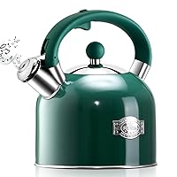 Tea Kettle - 3.17QT Whistling Kettle with Ergonomic Handle - Premium Stainless Steel Tea Pots for Stove Top, Chic Vintage Teapot with Composite Base, Work for All Stovetops (Green)