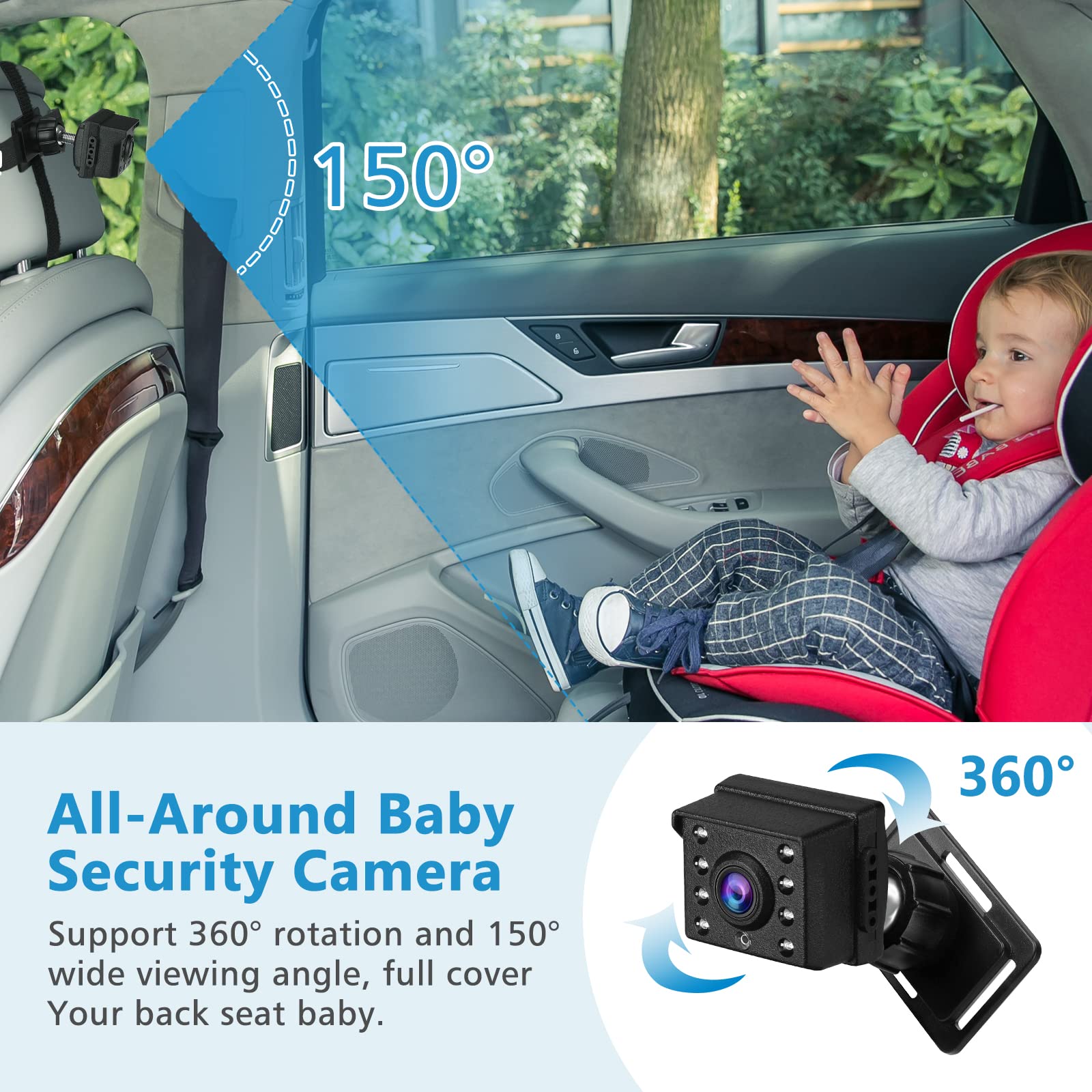 Accmor Baby Car Mirror, Baby Car Mirror for Back Seat Rear Facing,Night Vision Function Car Mirror Display, Safety Car Seat Mirror Camera Monitored Mirror
