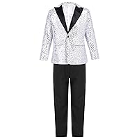 CHICTRY Kids Boys Formal Suit Set with Notched Sequins Blazer Jacket Dress Pants Wedding Party Festive Suits