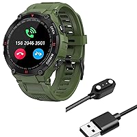 EIGIIS Military Smart Watch for Men Outdoor Waterproof Tactical Smartwatch Bluetooth Dail Calls Speaker 1.3'' HD Touch Screen Fitness Tracker Watch + Charger 2 Pin Magnetic Charging Cable