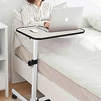 Adjustable Overbed Bedside Table with Wheels for Hospital and Home Use,White