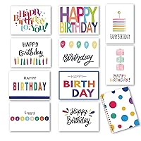 100 Birthday Cards, Happy Birthday Cards Bulk with Short Message Inside, 5x7 Inch Thick Card Stock Assorted Birthday Cards with Envelopes,10 Unique Designs Birthday Cards for Men and Women.