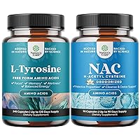 Bundle of Free Form L Tyrosine 500mg Capsules for Energy and Focus Support - for Focus Attention and Cognition and NAC Supplement N-Acetyl Cysteine 600mg for Liver Cleanse Detox Kidney Support Lung He