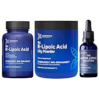 R-Lipoic Acid 115mg 90 Caps, Bio-Enhanced Na R-Lipoic Acid 50g Powder and The Alpha Lipoic Solution Bundle