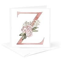3dRose Greeting Card - Pretty Pink Floral and Babies Breath Monogram Initial Z - Floral Monograms