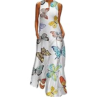 2024 Maxi Dress for Women Spring Summer Trendy Floral Print Sundress Casual Loose Sleeveless V Neck Tank Flowy Boho Dress
