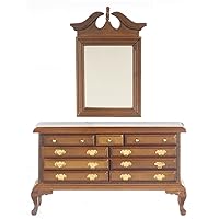 Melody Jane Dollhouse Walnut Queen Ann Dressing Table Bedroom Furniture Chest & Mirror