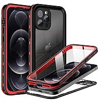 BEASTEK Waterproof Case for Apple iPhone 12 Pro Max, TRE Series, Shockproof Underwater IP68 Certified Case, with Built-in Screen Protector Full Body Rugged Protective Cover, 6.7 inch (Red/Clear)