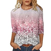 Western Shirts for Women Fashion Printed T-Shirt 3/4 Sleeves Tops Summer Loose Blouses Round Neck Casual Tunics