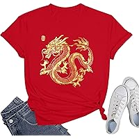 Chinese Dragon Shirt Women Year of Dragon T-Shirt 2024 Lunar New Year Tee Vintage Zodiac Graphic Short Sleeve Top