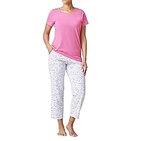 HUE Women's SleepWell Short Sleeve Tee and Skimmer Pajama Set - Stay Cool and Cozy with Temp Tech