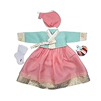 Hanbok Baby Girl Korea Traditional Clothing Dol Party Celebration 1st Birthday Ceremony Mint Coral OSMC01