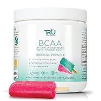 TRU BCAA, Plant Based Branched Chain Amino Acids, Vegan Friendly, Zero Calories, No artificials sweeteners or Dyes, 30 Servings, Tropical Popsicle